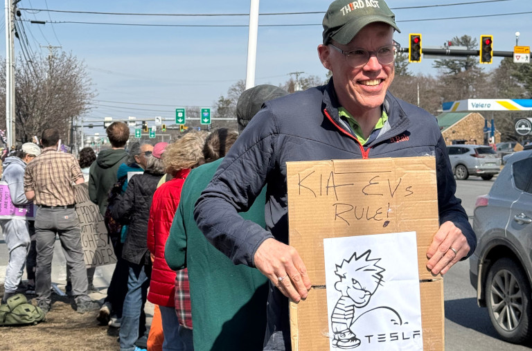 Bill McKibben at anti-Tesla demo