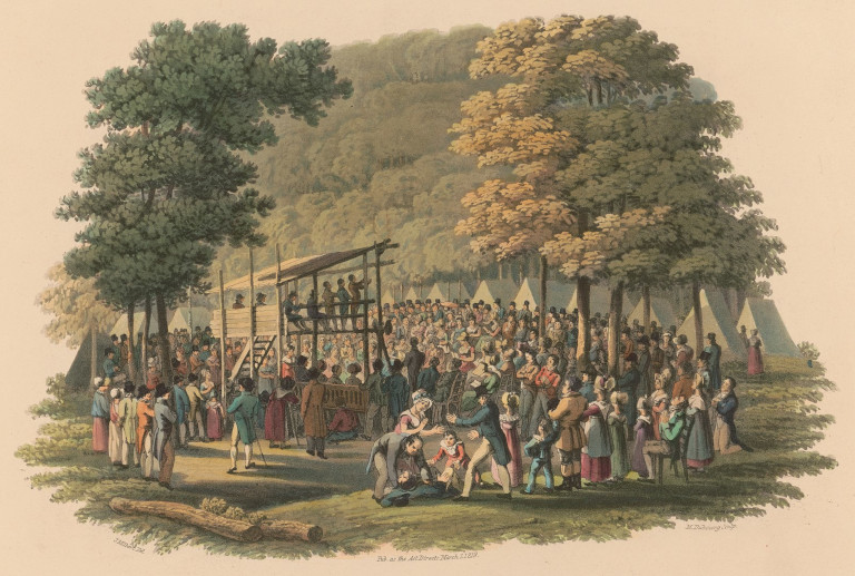 Methodist Camp Meeting in 1819, part of the Second Great Awakening.
