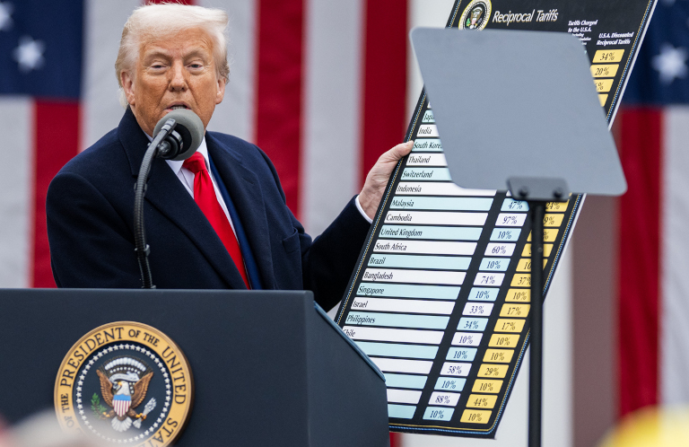 Trump showing one of two[1] charts of tariffs during his Liberation Day speech on April 2, 2025