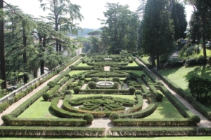 an aerial view of the Vatican Gardens, with vegetation in various shades of green
